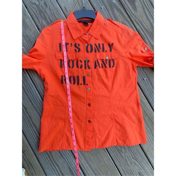 Marc Jacobs "It's Only Rock and Roll" Orange Button Up Blouse, Size 6 -Halloween - Picture 10 of 12